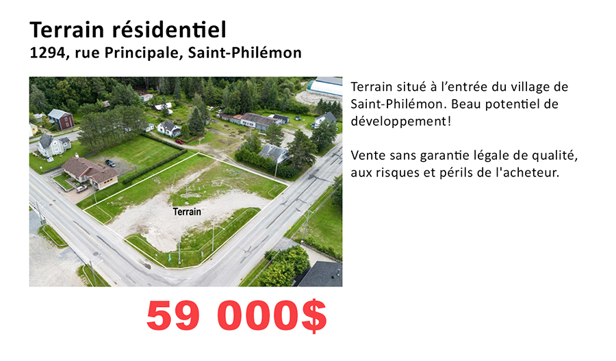 Propriétés à vendre / à louer Municipalité de SaintPhilémon