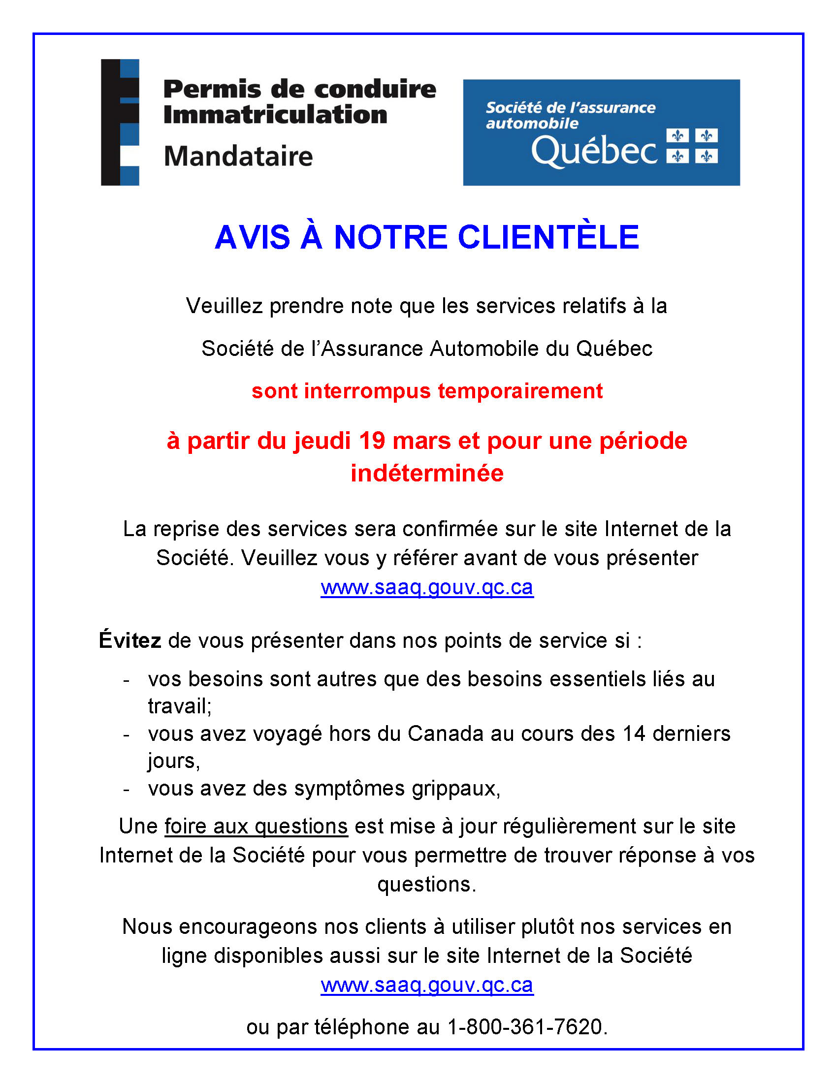 Mandataire bureau SAAQ Municipalité de SaintÉvariste