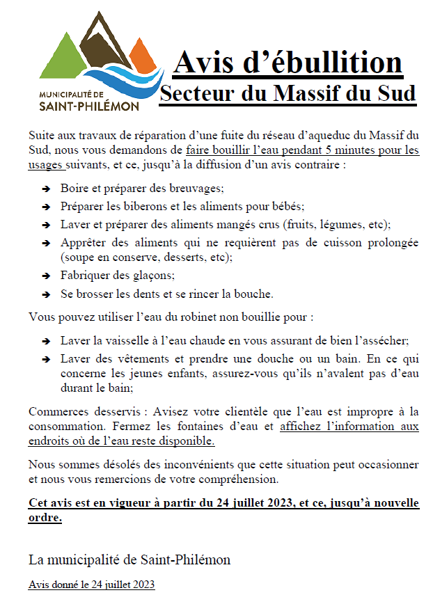 Nouvelles et communiqués Municipalité de SaintPhilémon