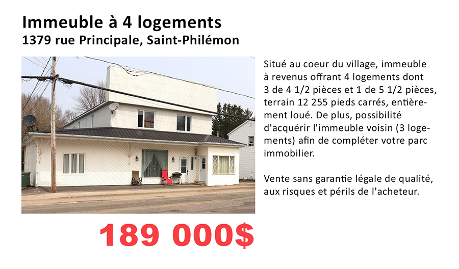 Propriétés à vendre / à louer Municipalité de SaintPhilémon