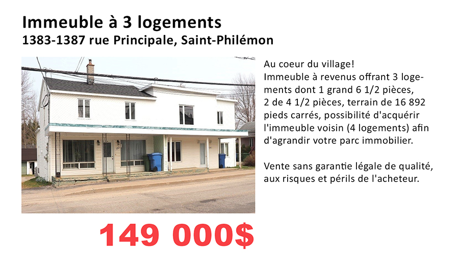 Propriétés à vendre / à louer Municipalité de SaintPhilémon