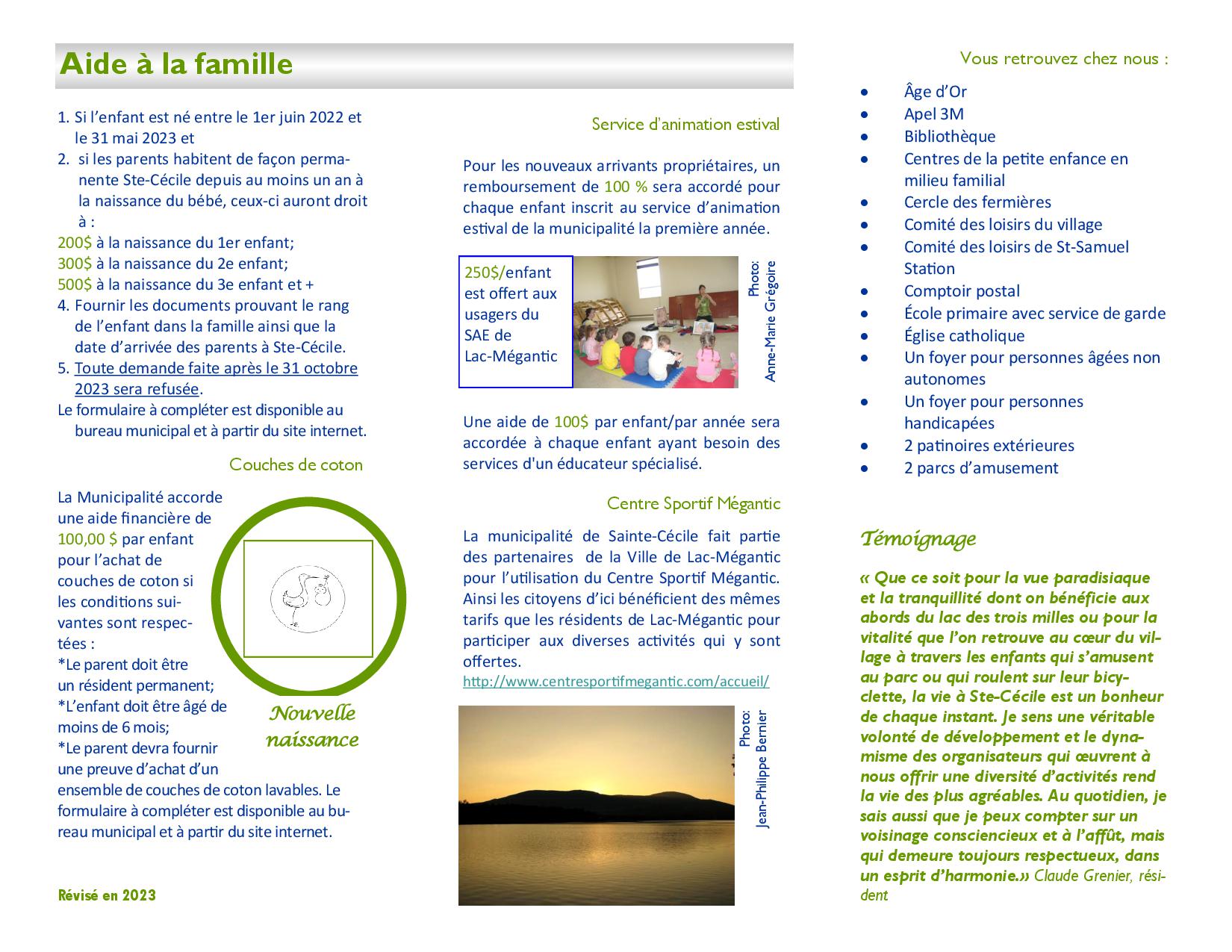 Politique d'accueil Municipalité de SainteCéciledeWhitton